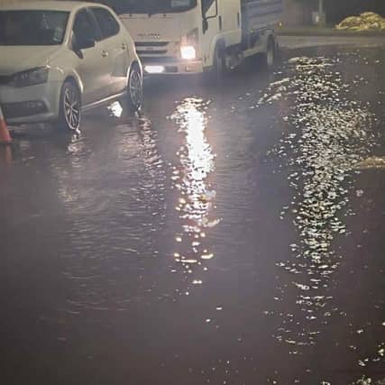 Flooding at the College Grove estate in Newbridge. Photograph credit: Cllr Chris Pender