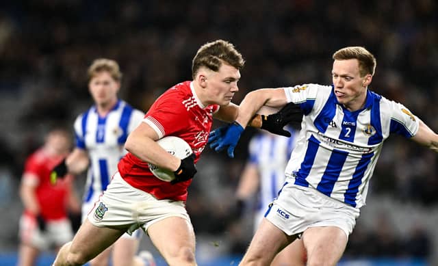 Colm Moran of Athy in action against Brian Bobbett of Ballyboden St Enda’s during the AIB Leinster GAA Football Senior Club Championship final