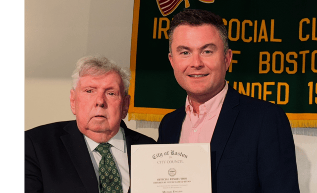 Kildare's Michael English being presented with the award in Boston