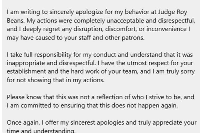Yesterday, the establishment received a communication of apology from the offending party.