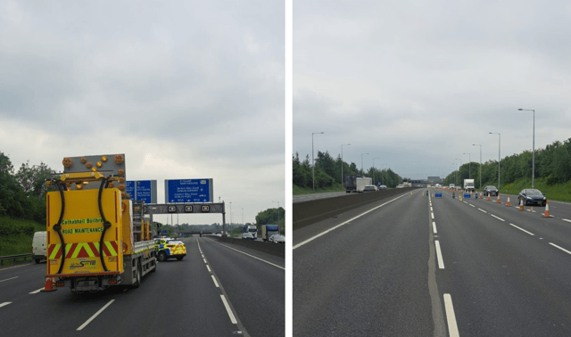 The scene on the northbound lanes of the M50 at Junction 7 this afternoon