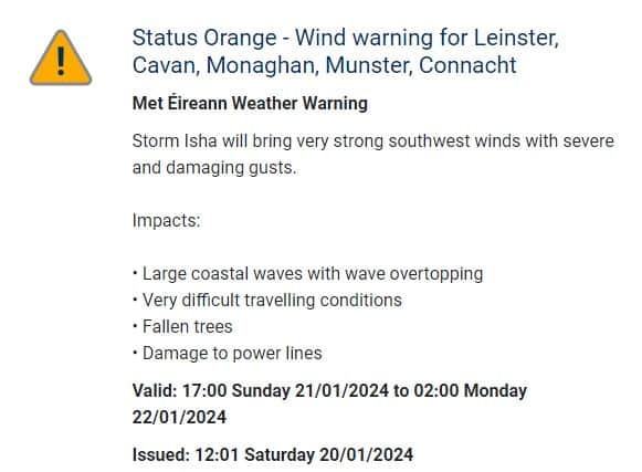 "Severe And Damaging" - Met Eireann issues Orange Level Storm Warning ...