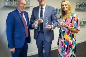 Kevin Donnelly, Managing Director at Britvic Ireland; Minister for Enterprise Simon Coveney and Dee Cunningham,  Head of Brand Marketing Stills at Britvic Ireland | PICTURE: Don Moloney