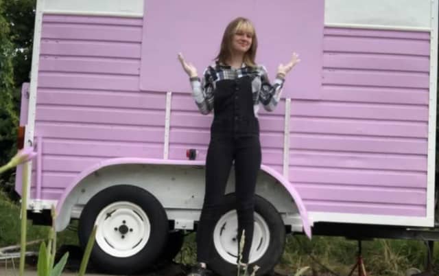 Alice Kelly outside of her renovated vintage horse box