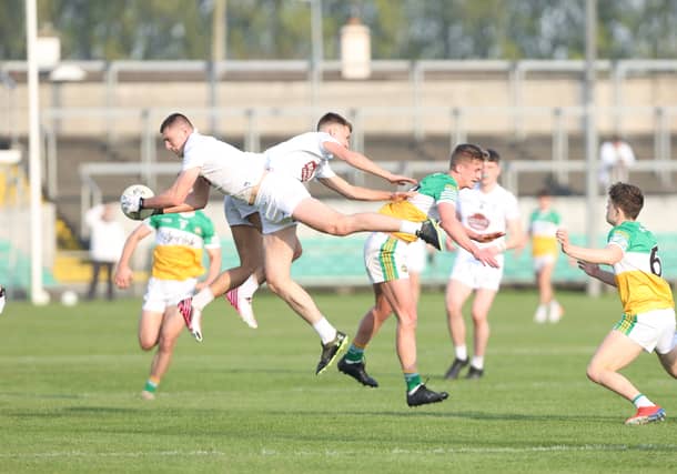 Daniel Lynam makes an excellent catch from the Offaly kick out in the Leinster U20 semi-final at O'Connor Park, Tullamore