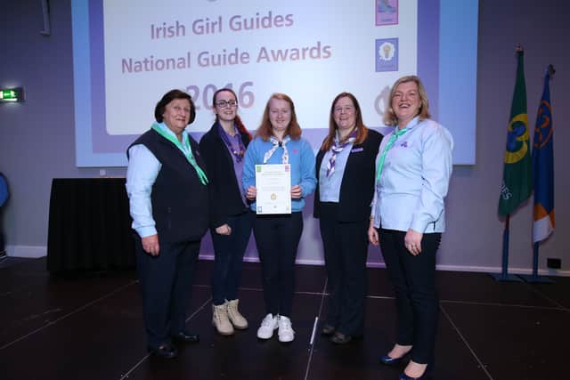 Sophie Dochrell of Naas Girl Guides and Emily White of Lily Guides, Newbridge were among 68 girls from around the country to blaze a trail to Croke Park with their proud families and Guide leaders to celebrate reaching the pinnacle of Guiding.