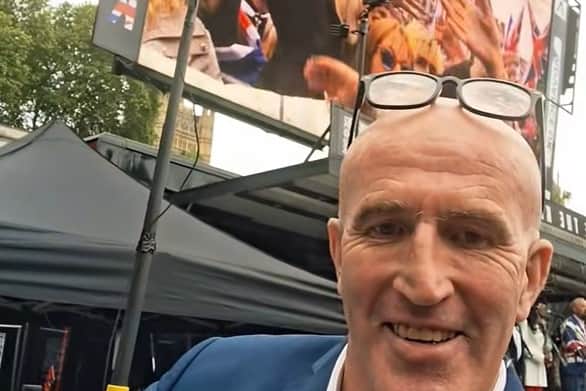 Cllr Tom McDonnell taking a selfie photograph at the Unite the Kingdom rally