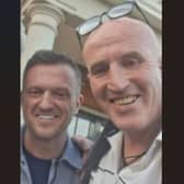 (LEFT) Far-right figure Stephen Christopher Yaxley-Lennon, also known as Tommy Robinson, posing for a photograph with Cllr Tom McDonnell (RIGHT)