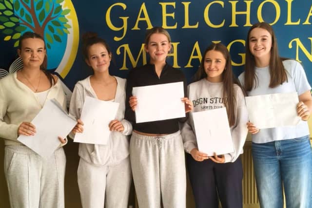 Leaving Cert students from Gaelcholáiste Mhaigh Nuad, Maynooth, Co Kildare