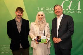 Jim Barry (right), Chair of the Global Undergraduate Awards; with awards judges Dr. Alastair Daly, Assistant Professor, Trinity College Dublin; and  Dr. Fardus Sultan, Technological University Dublin