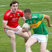 Kilcock forward Shane O'Rourke in Kildare SFC Group C action against Michael Spillane of Athy