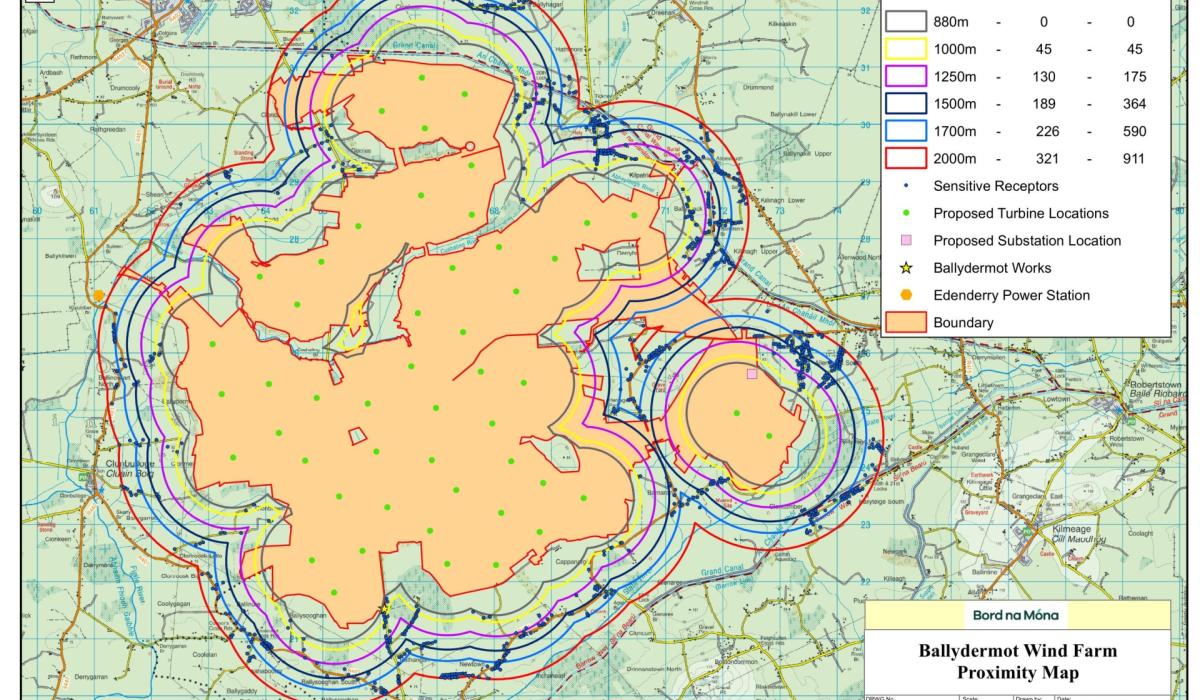 Proposed 50 turbine locations for Bord na Mona Kildare wind farm