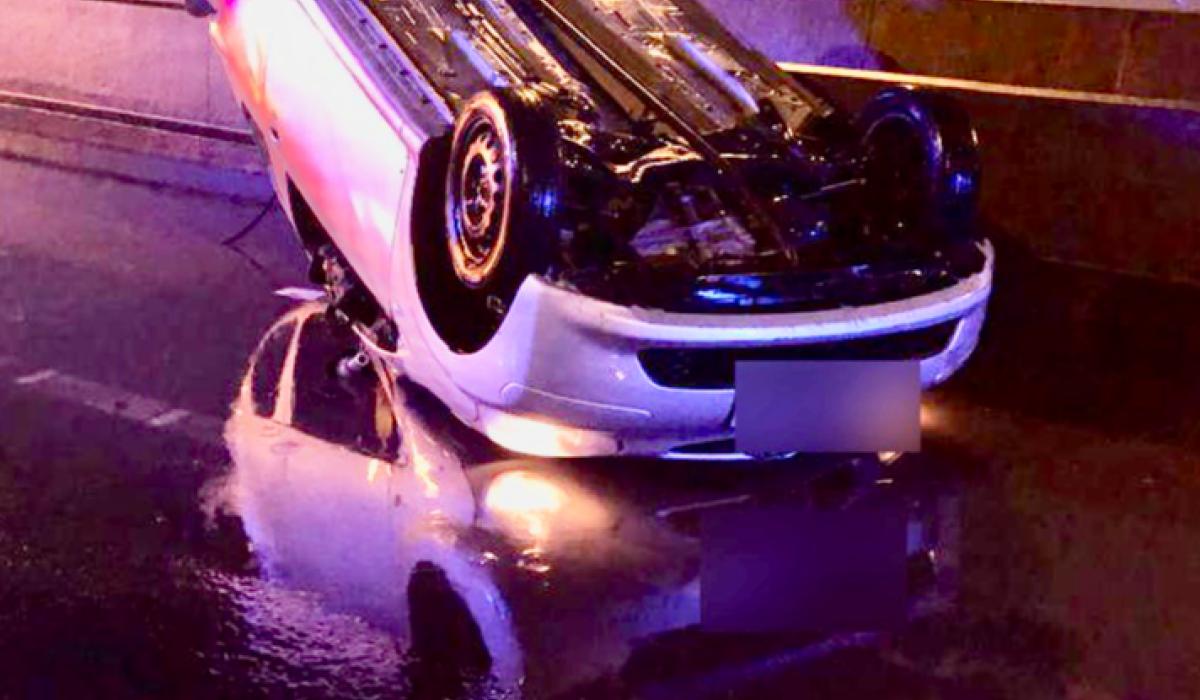 PHOTOS Unbelievable scene as car ends up on roof near Kildare exit on