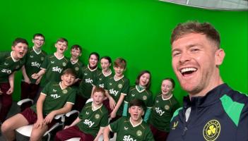 Ireland captain Nathan Collins surprises students from his former primary school in Kildare