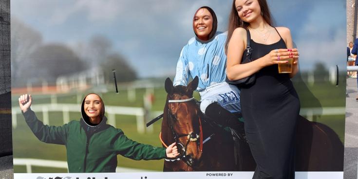 Punters sharing the fun of the Rachel Blackmore photo booth at Punchestown on day 4. Use the arrows above or the next icon below to scroll through our gallery from the booth. 