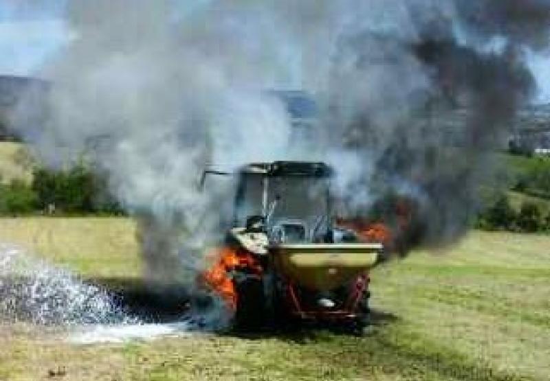 999 call after tractor overheated and burst into flames 