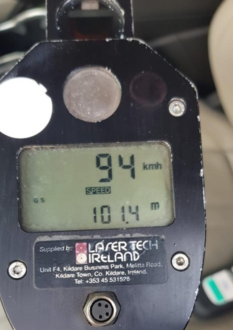 Kildare Motorist caught speeding at 94km/hr in 50km/hr zone on local road