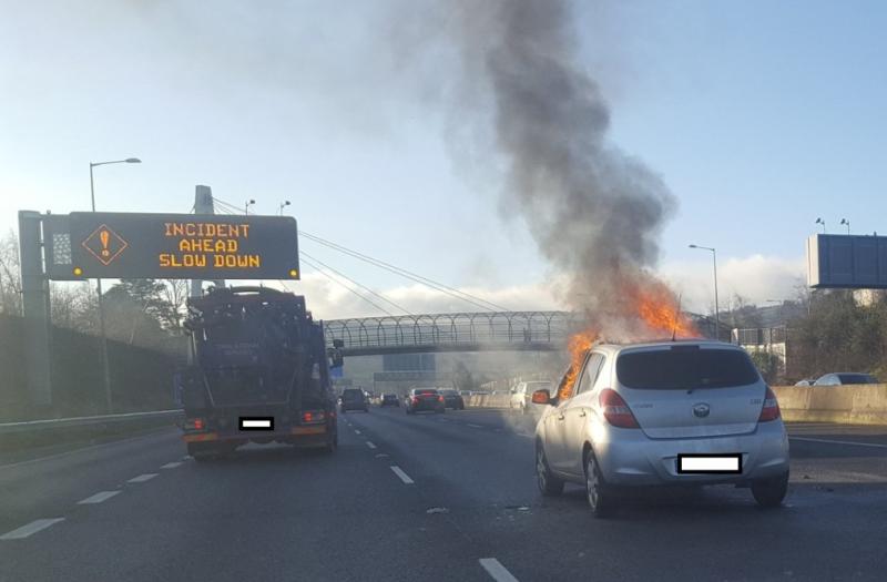 PHOTOS: Scene of M50 car fire which caused commuter chaos 