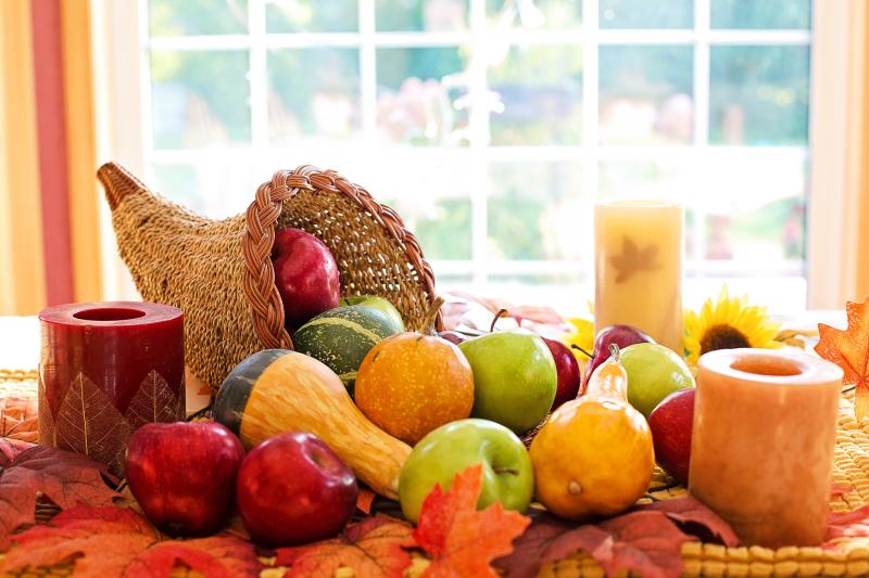 A cornucopia of food, a common symbol for Thanksgiving. Pic: Jill Wellington via Pixabay