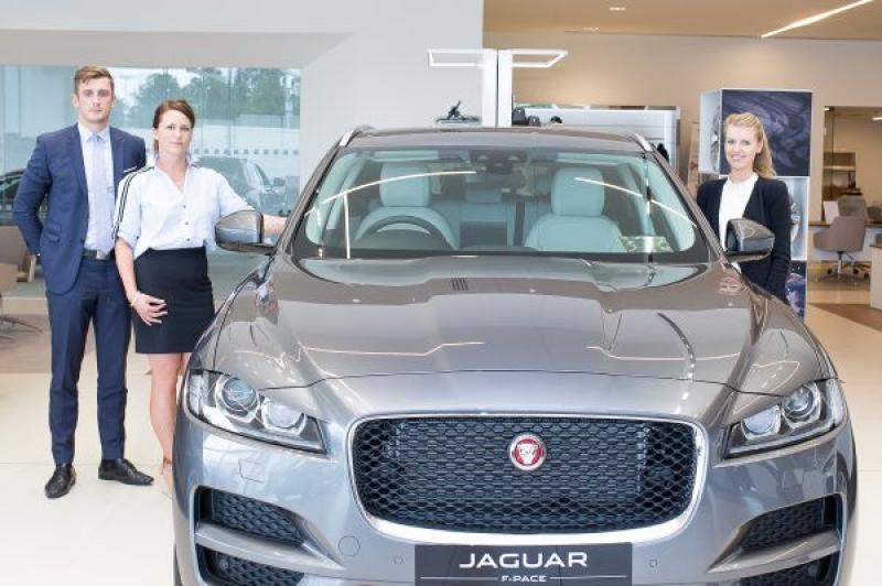 Nicky Conlan, Andre Hogan from Conlans Group and Jackie Donohoe from Naas Racecourse pictured with a Jaguar F- Pace