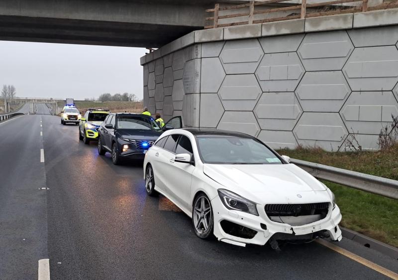 PICS: Garda&iacute; in Kildare arrest drunk-driver who crashed through roundabout on Sallins bypass