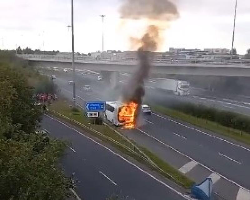 PHOTOS: M50 closed for a time as firefighters tackle bus fire yesterday evening 