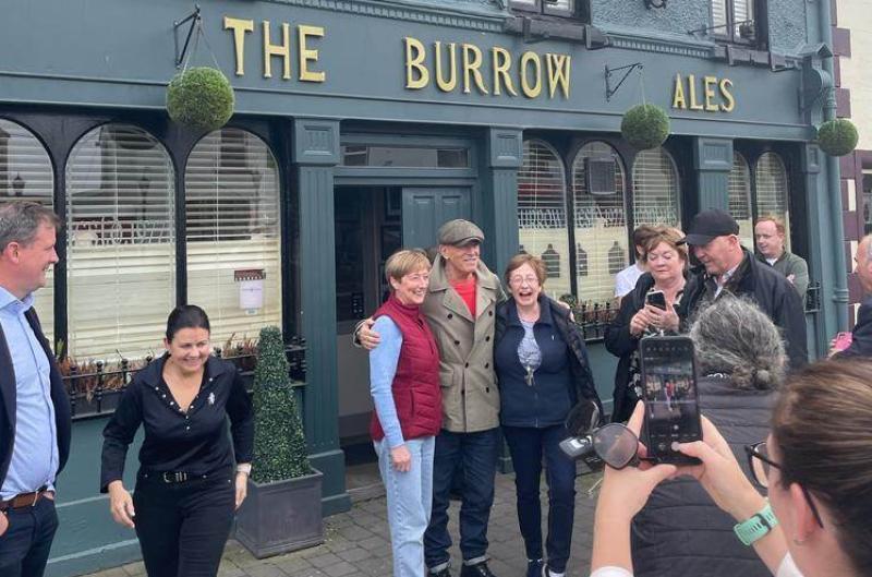 Bruce Springsteen meets locals outside The Burrow pub in Rathangan last year 