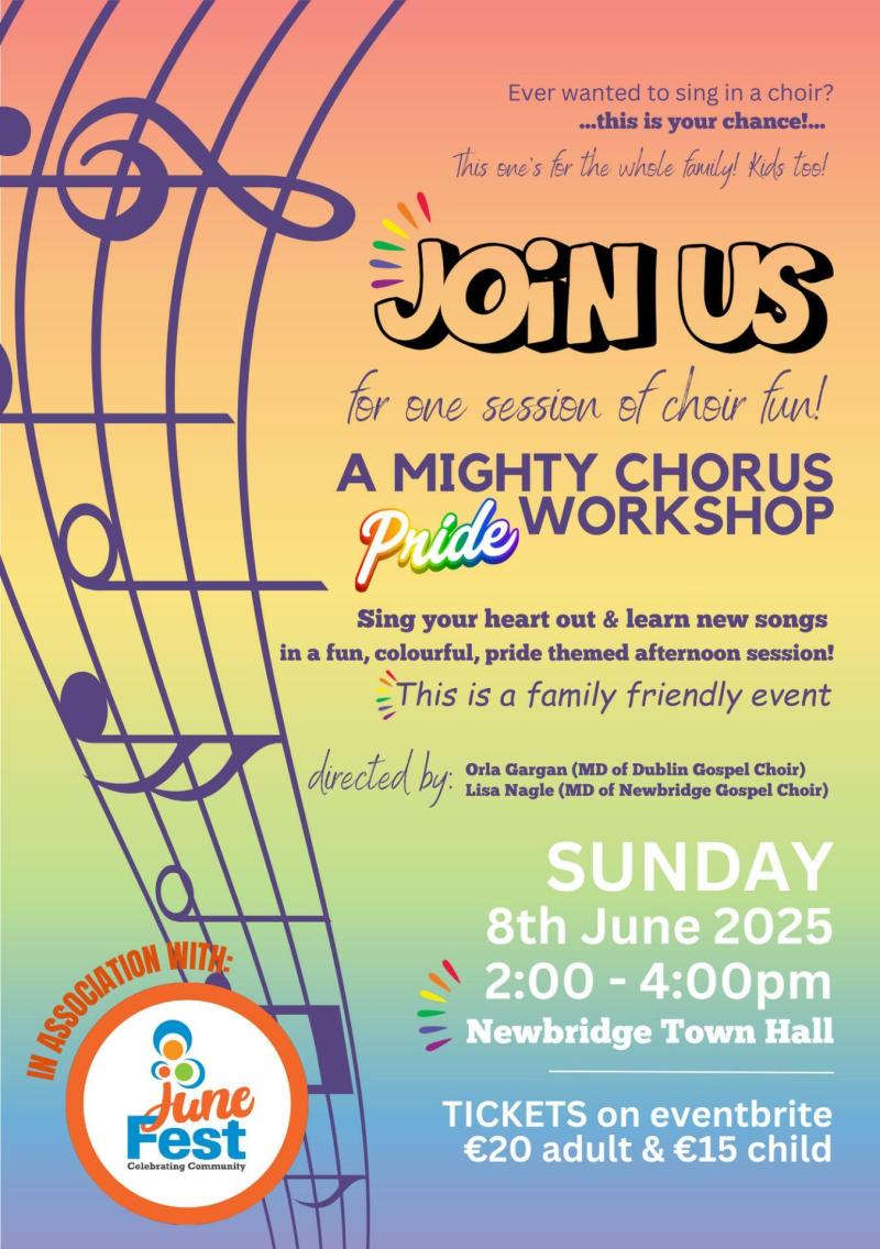 Mighty Chorus PRIDE Family Workshop at Kildare's June Fest this Sunday