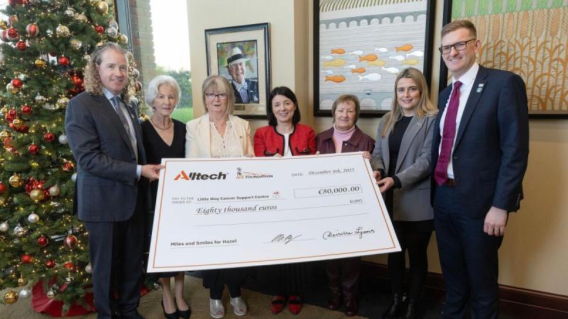 Dr. Mark Lyons, Alltech; Deirdre Lyons, Alltech; Mary Lube, Alltech Dunboyne; Dearbhail McKee and Margaret Brereton, Little Way; Grace O&rsquo;Neill, Pearse Lyons Distillery; and Dr. Richard Lally, Alltech