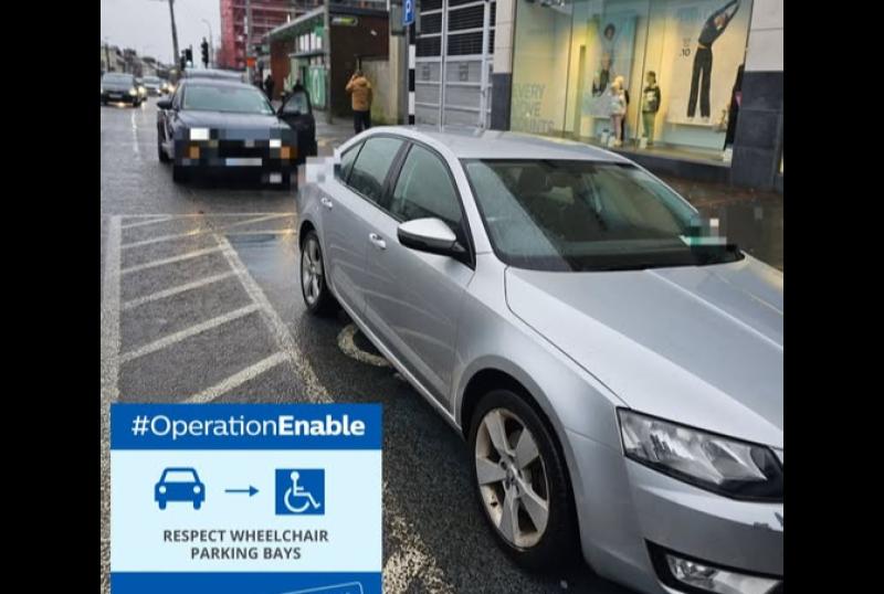Vehicle parked illegally in disabled bay in this Kildare town