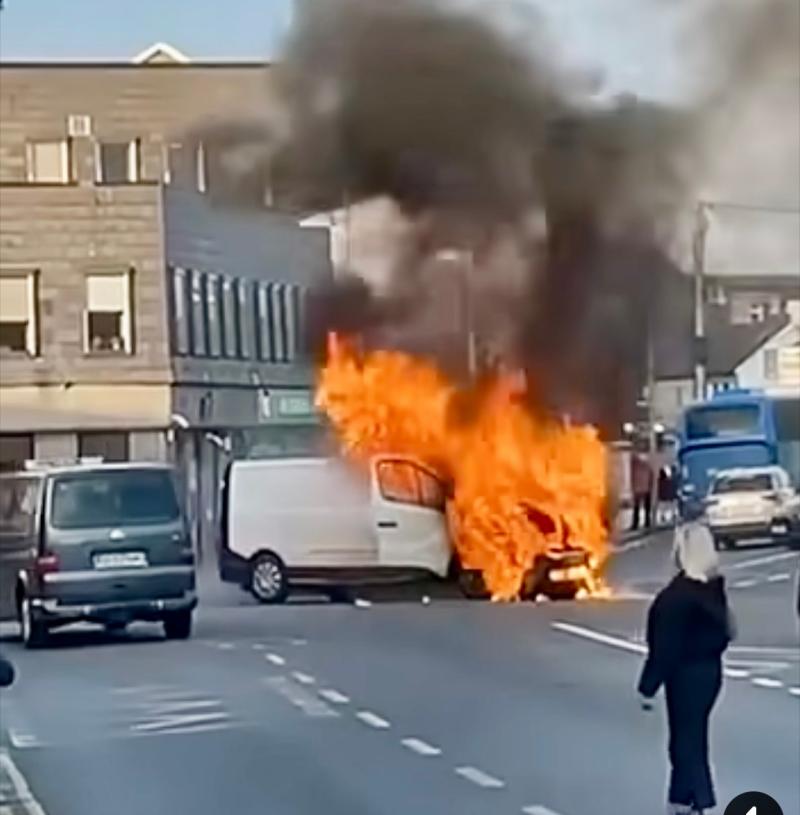BREAKING: Kildare town centre is shut down as van bursts into flames at traffic lights