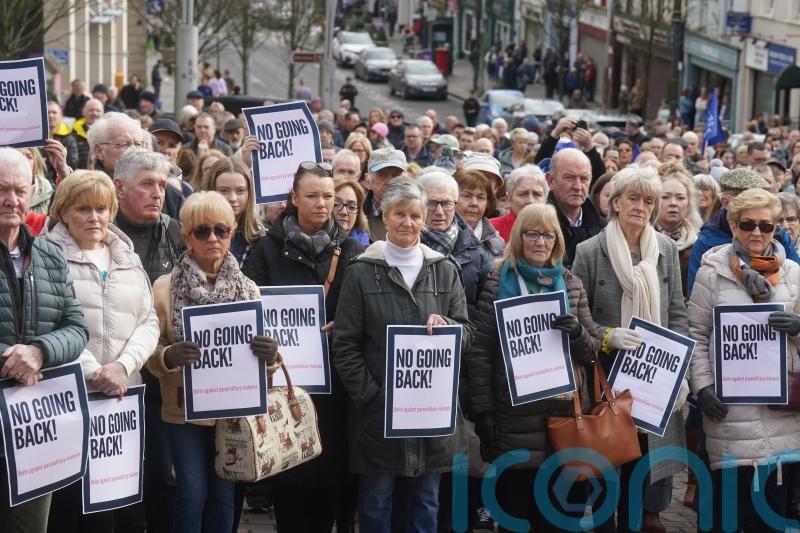 Crowds gather in Omagh to demand an end to violence after police officer’s shooting