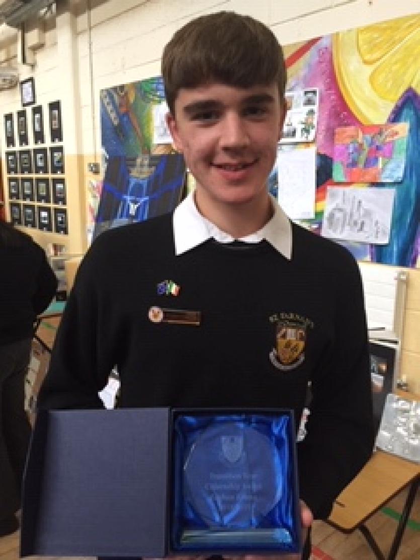 The winner of the TY Citizenship Award for 2018-2019, Eoghan Kenna.