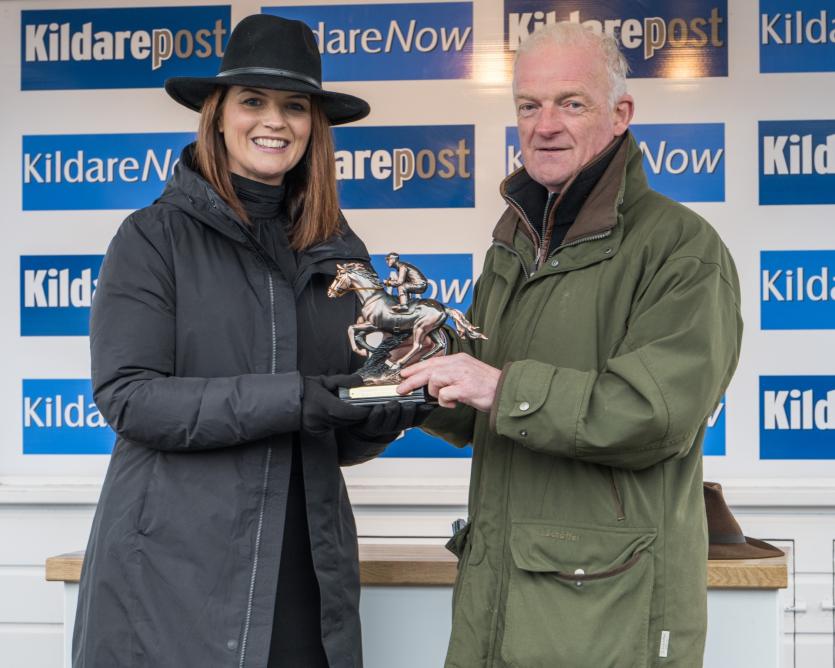 Anna Fortune, Commercial Manager Kildare Post/Kildare Now and Leinster Leader with winning trainer, Willie Mullins 
