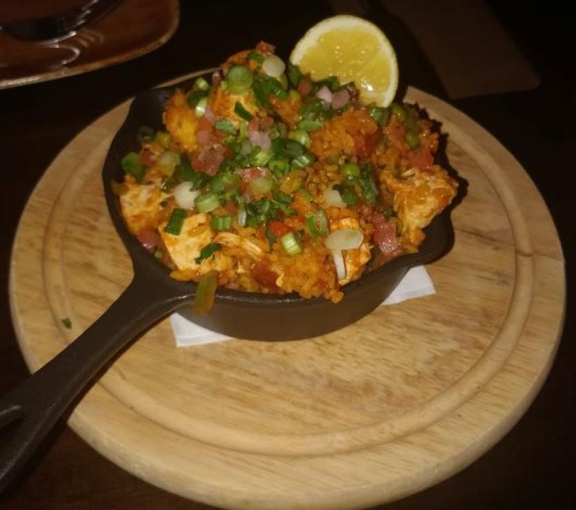 Chicken chorizo paella at the Fox and Hare restaurant in Cooke's of Caragh