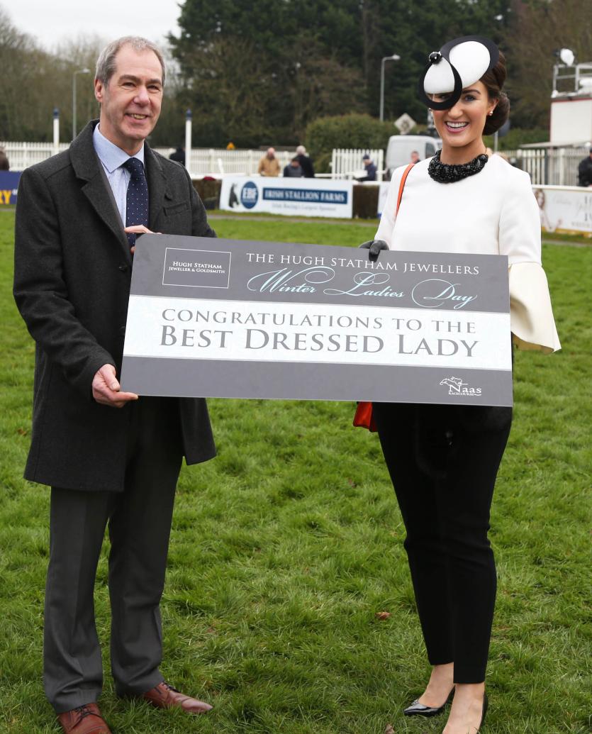 Hugh Statham and Best Dressed Lady at Naas Races Hannah Crosse