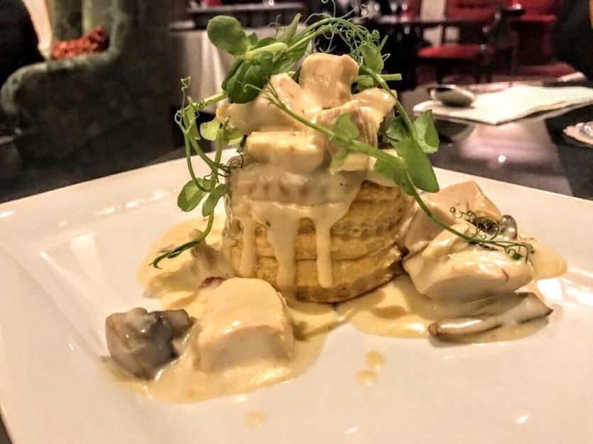 Baked Puff Pastry Parcel with Chicken and Mushroom  served with a white wine sauce