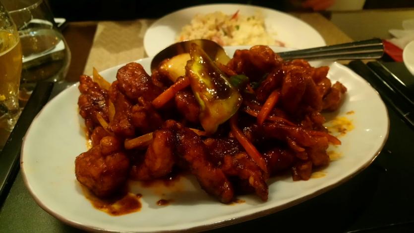 Chicken with aubergine in hot garlic sauce