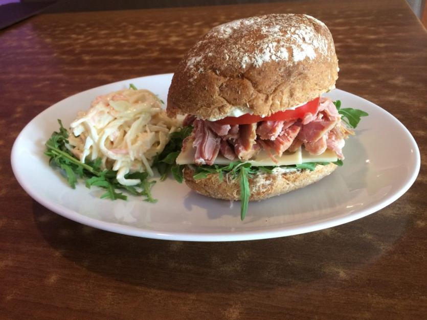 Smoked Pulled Ham with Rocket, Emmental, Tomato and Pickled Cucumber
