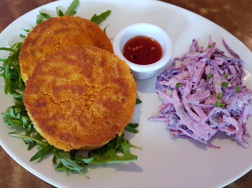 Fish Cake with Fennel & Apple Slaw served with Gibneys Sweet Chilli