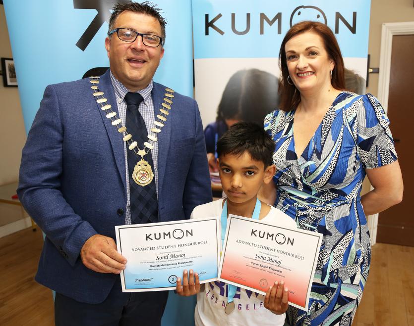 Sonil Manoj with Mayor Martin Miley and Colette Murran (Kumon Kildare Director)