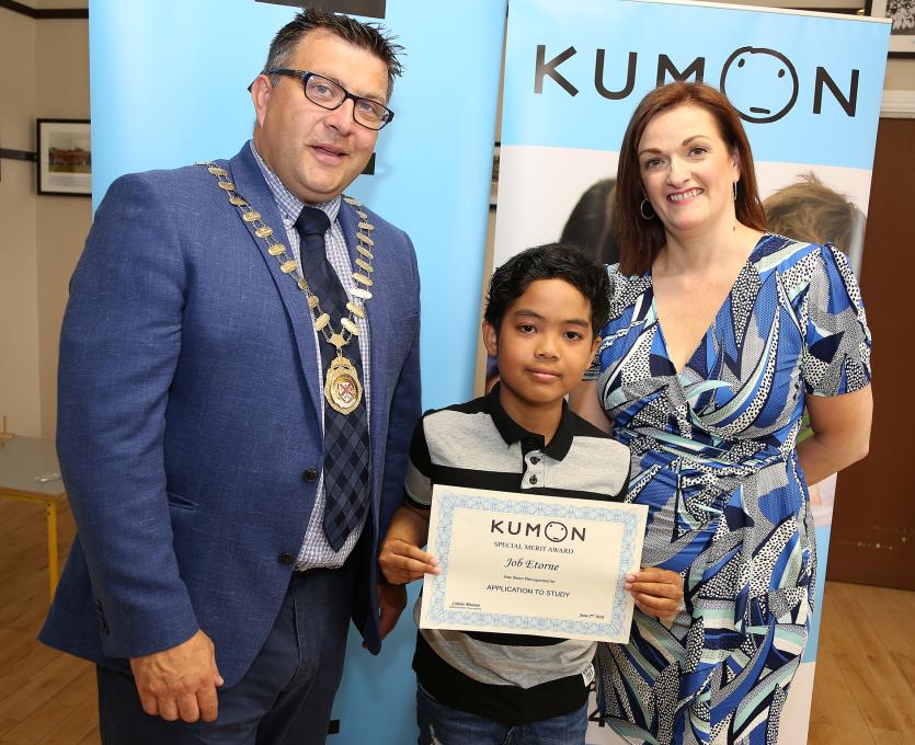 Job Etorne with Mayor Martin Miley and Colette Murran (Kumon Kildare Director)