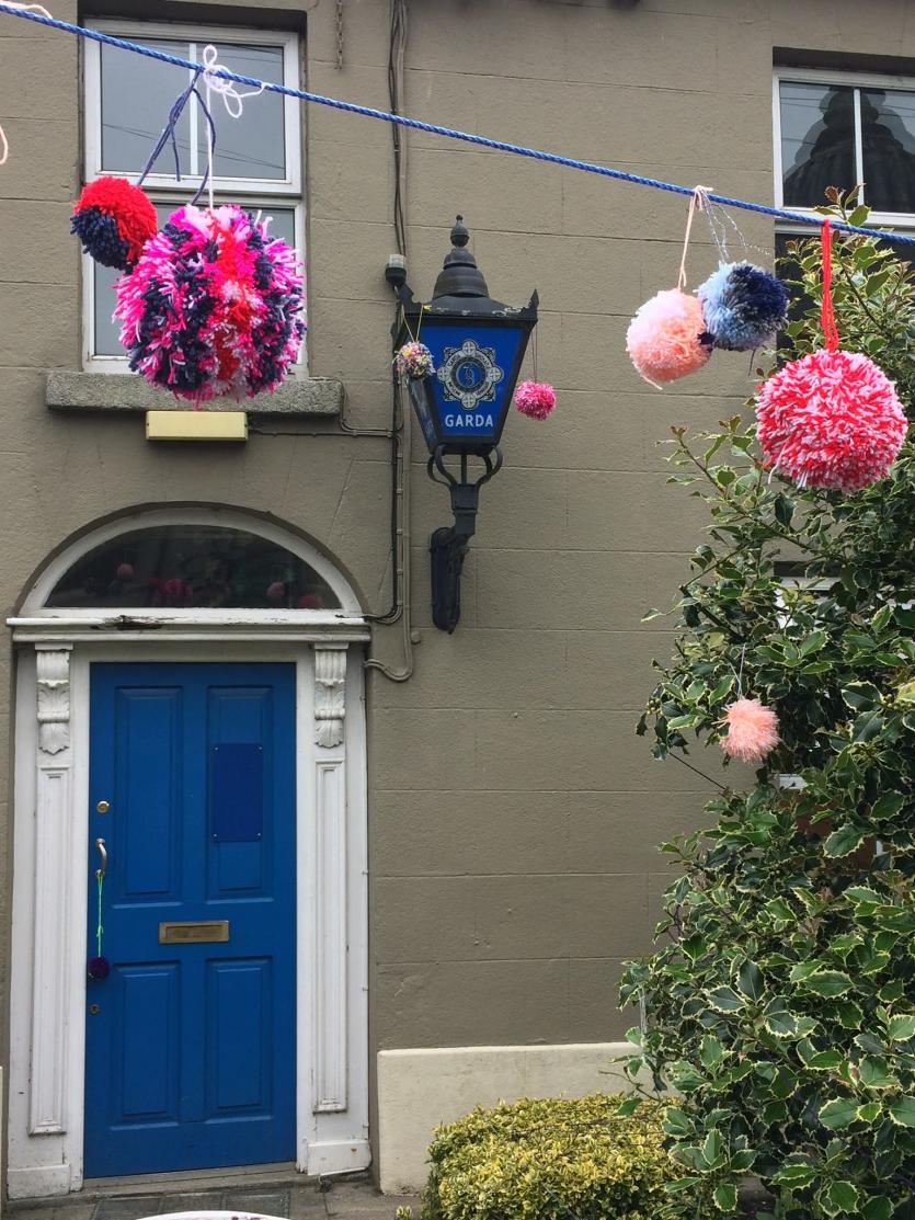 The Garda Station, bobbled by the Cub Yarn Bombers!