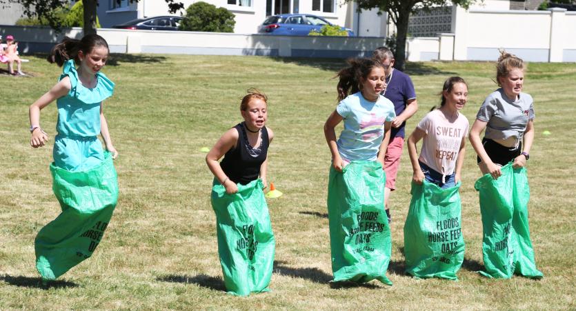 Girls sack race at Kingsfurze Ave Sports Day