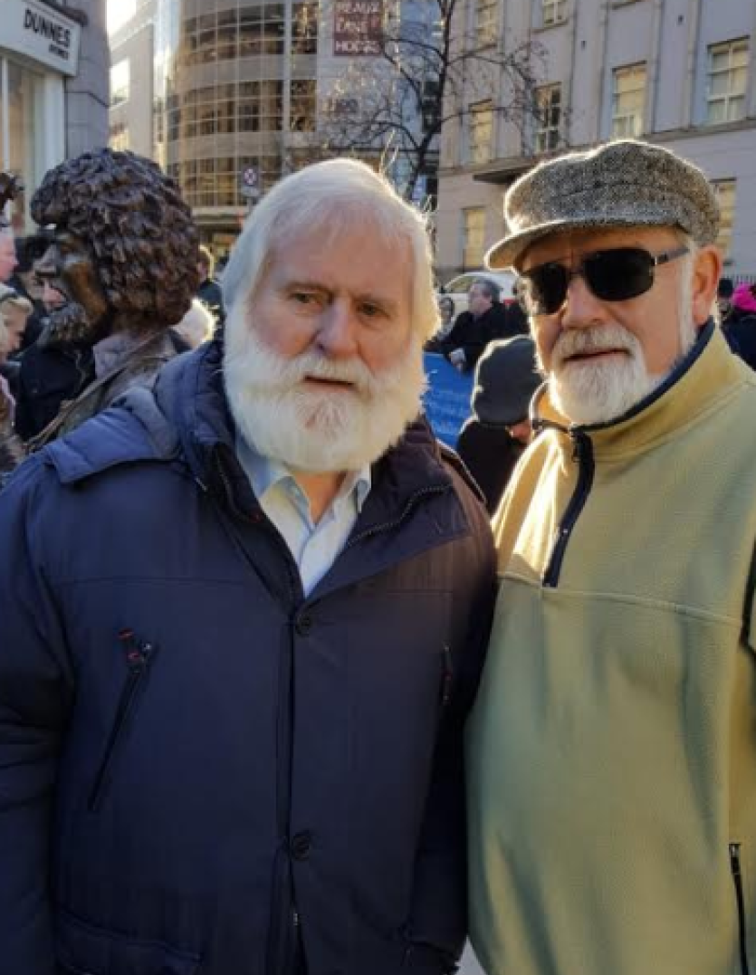 Well known Athy musician Rob Chander with John Sheehan of the Dubliners at the unveiling of the Luke O'Kelly sculpture in Dublin last week