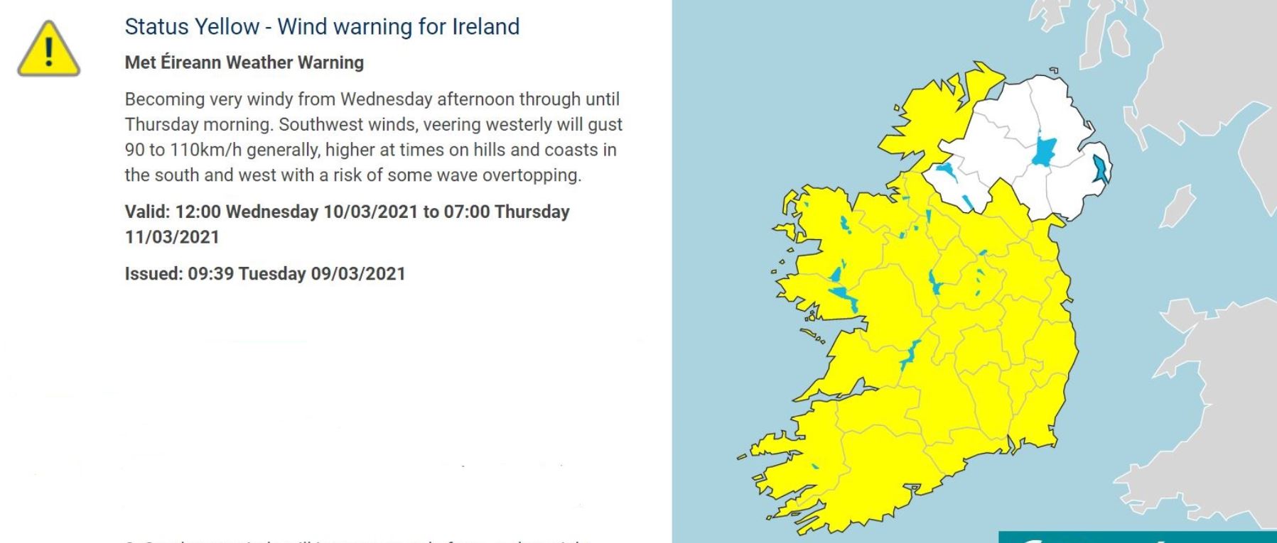LATEST Weather Warning issued for Kildare for Wednesday Kildare Now