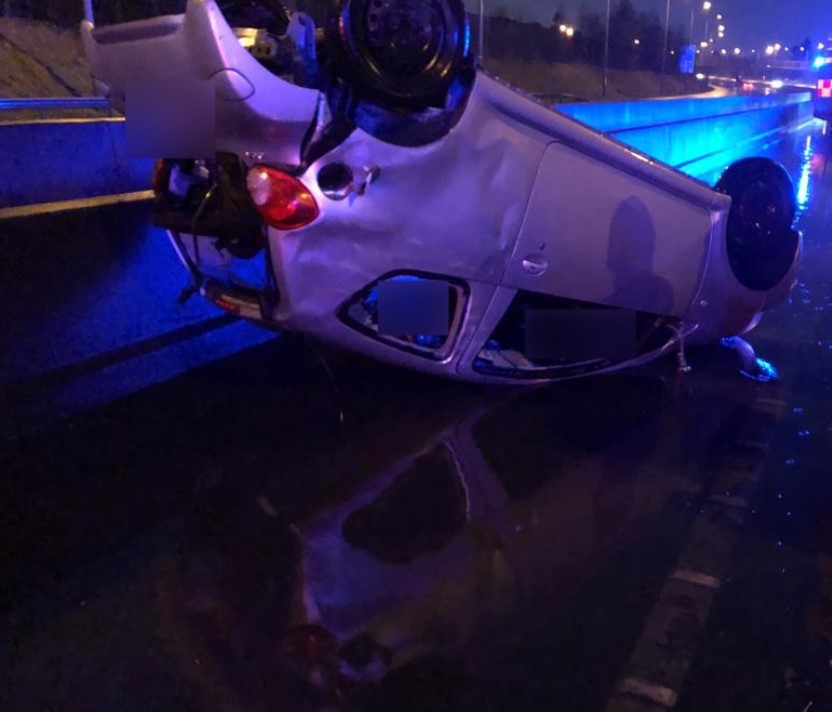 PHOTOS Unbelievable scene as car ends up on roof near Kildare exit on