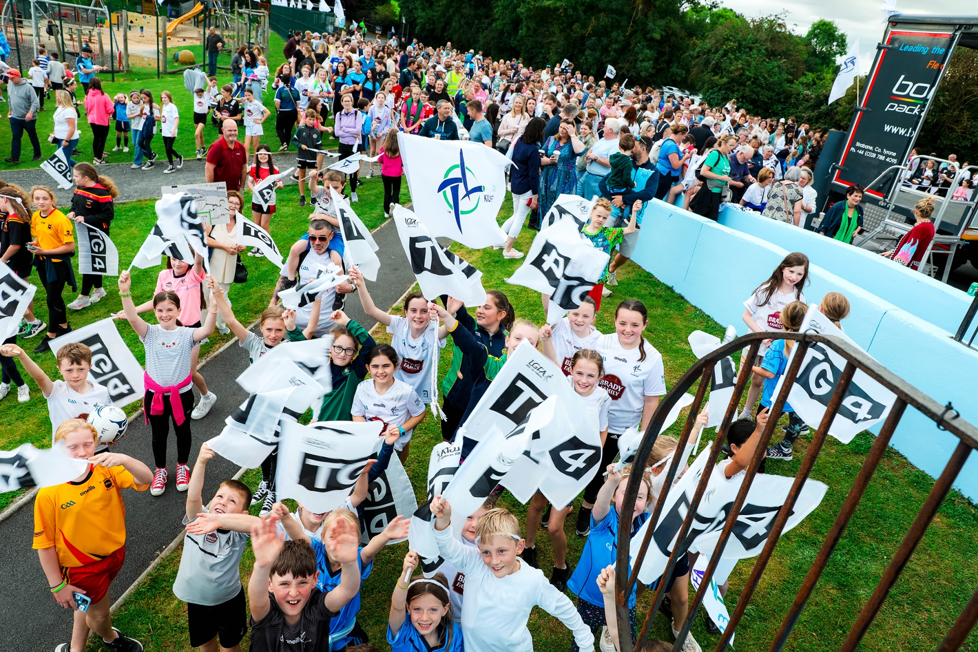 Kildare Fans line the entrance of Eadestown GAA to welcome the Kildare Ladies Football Intermediate Champions